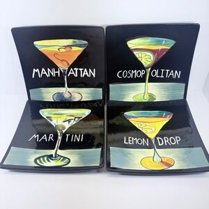 Mary Naylor Designs Cocktail Appetizer Plates (4) Martini Cosmo Lemon Manhattan